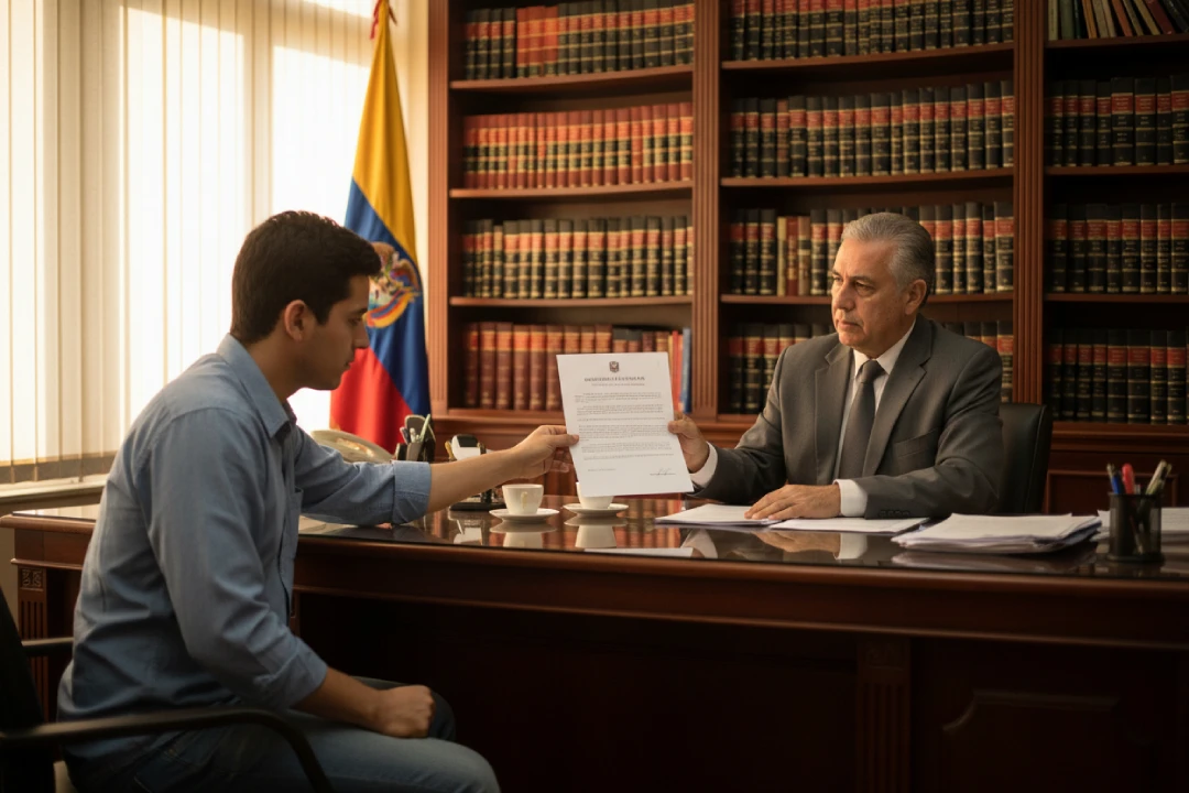 Trabajador colombiano recibiendo carta de despido sin justa causa en oficina, asesoría legal Total Jurídica